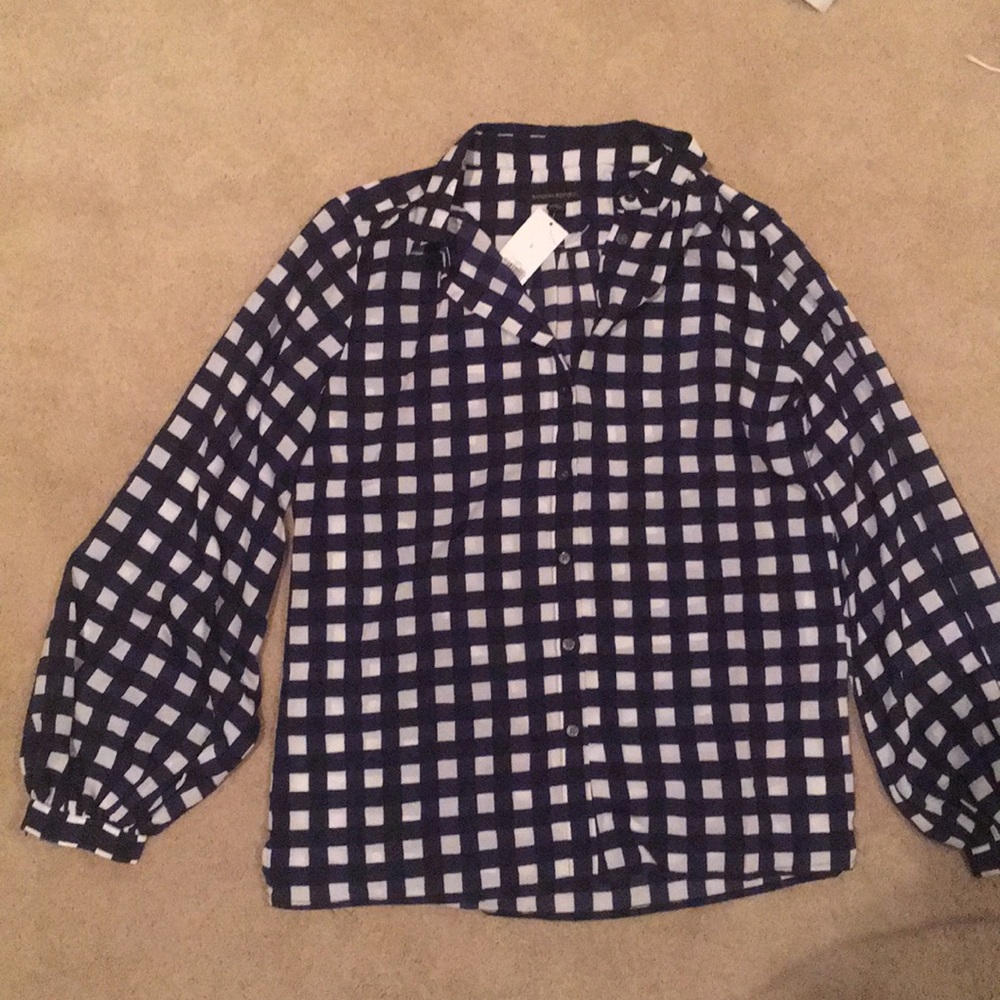 Long sleeve navy and white gingham shirt